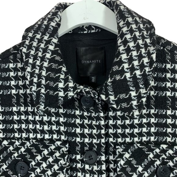 Crop short jacket coat bouclé Puff Sleeve black & white SZ small DYNAMITE - Picture 11 of 13